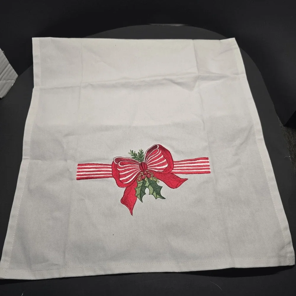 Red And While‎ Embroidered Kitchen Hand Towel Cotton 15 x 25 Inches